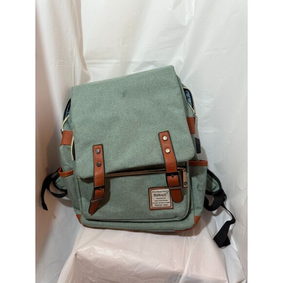 Ugrace Green Canvas Backpack with USB Port – Vintage Style Tech Laptop Bag - Picture 2 of 3